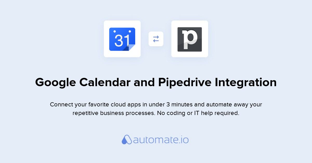 Sync Google Calendar & Pipedrive (in 30 sec) Automate.io